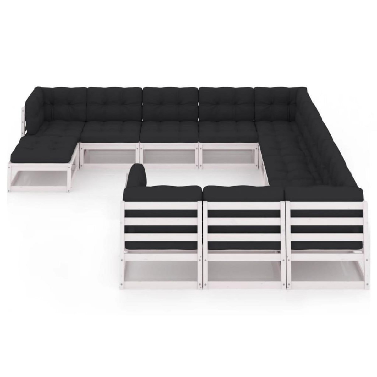 VIDAXL Salon de jardin 12 pcs avec coussins Blanc Bois de pin massif