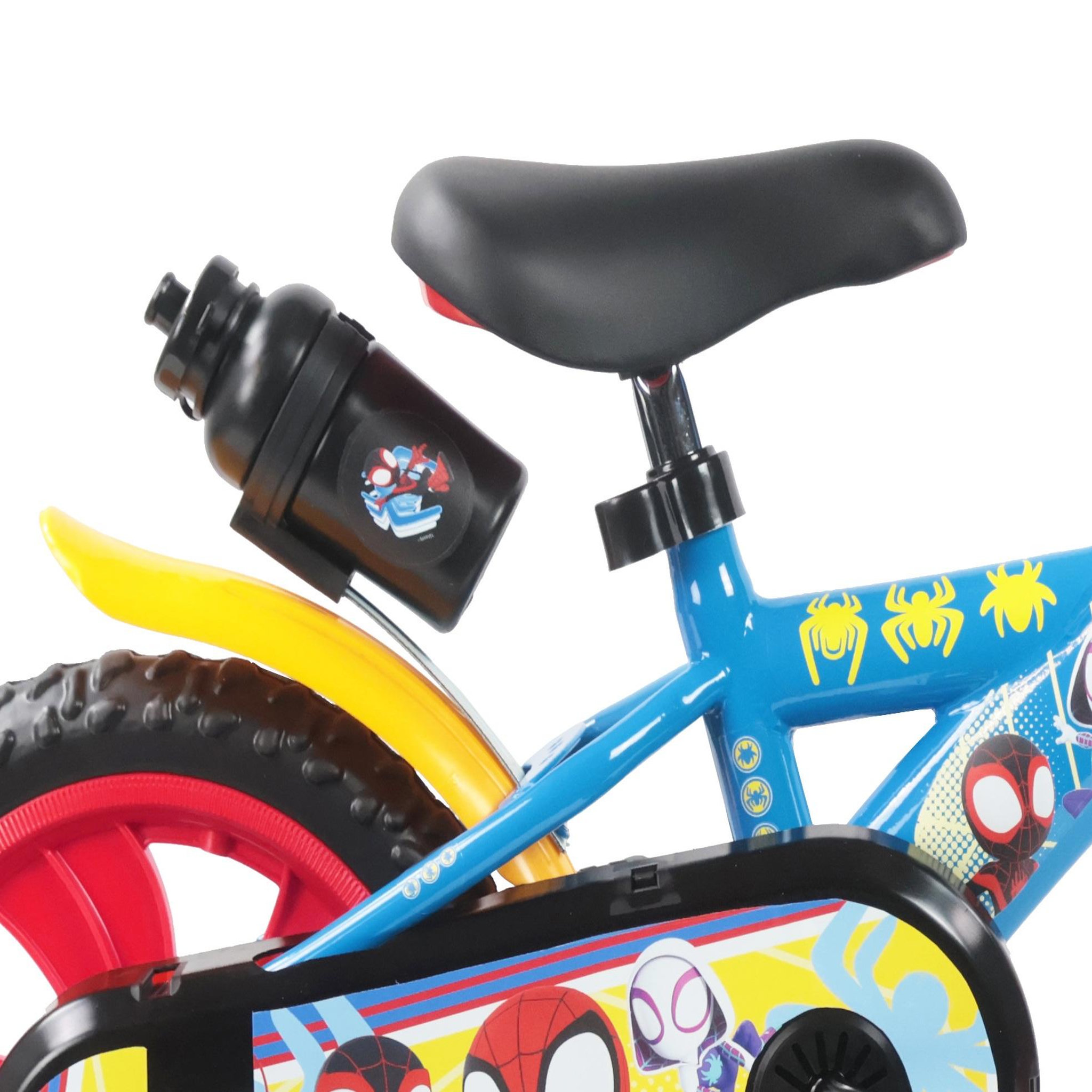 Voir la diapositive 6 : Marvel Vélo enfant 12'' SPIDEY - Idéal pour enfant de taille < 90 cm - livré avec 1 frein, 2 stabilisateurs et plaque avant décorative !