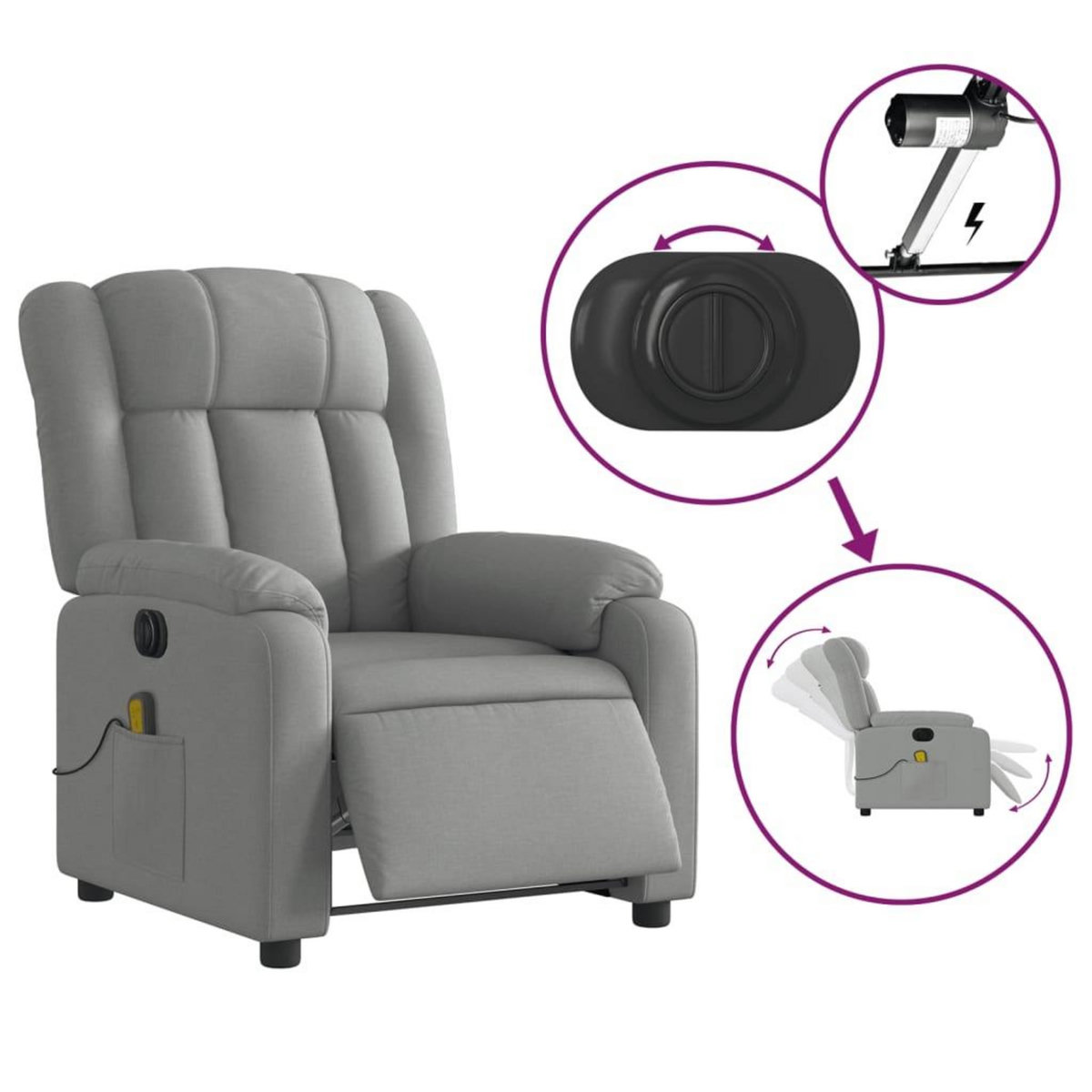 VIDAXL Fauteuil de massage inclinable electrique gris clair tissu