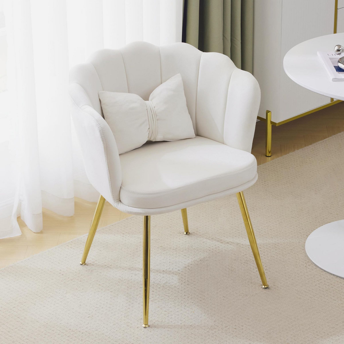 MERAX Fauteuil Fixe Avec Coussin Papillon Et Pieds En Métal Beige
