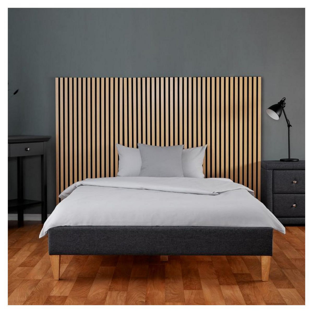 HomeStyle4U Lit capitonné 140x200 cm avec 2 tiroirs à lattes