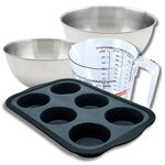 ZENKER Set pâtisserie avec moule à 6 muffins silicone, 2 bols à mixer, verre mesureur et spatule Zenker