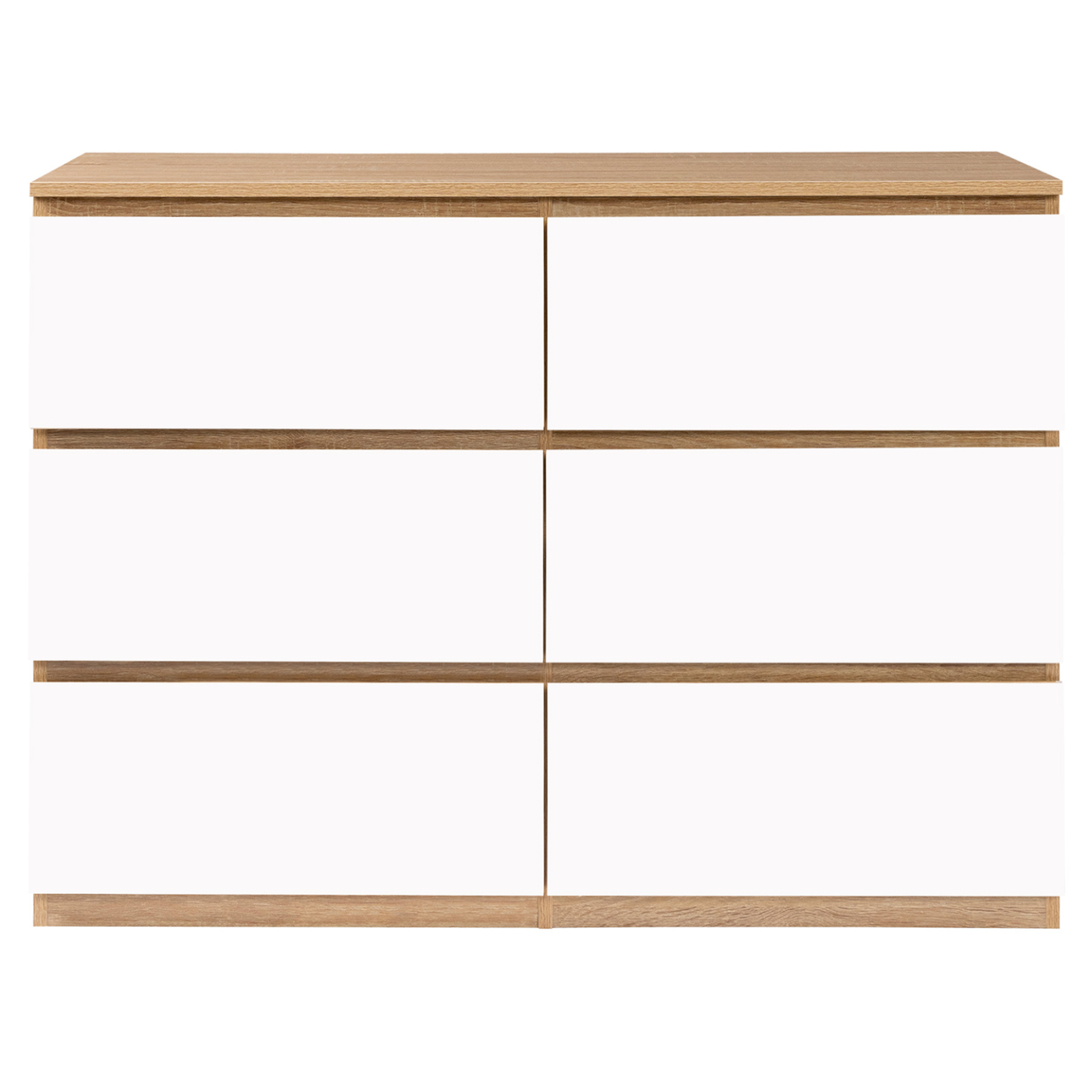 Voir la diapositive 3 : ID MARKET Commode 6 tiroirs tomi 110 cm bois façon hêtre et blanc