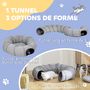 Voir la diapositive 4 : PAWHUT Tunnel pour chat intérieur - fonction lit pliable avec coussin et jeu balle suspendue - gris