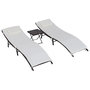 Voir la diapositive 1 : OUTSUNNY Lot de 2 transats bains de soleil pliables grand confort : matelas, têtière + table basse résine tressée chocolat