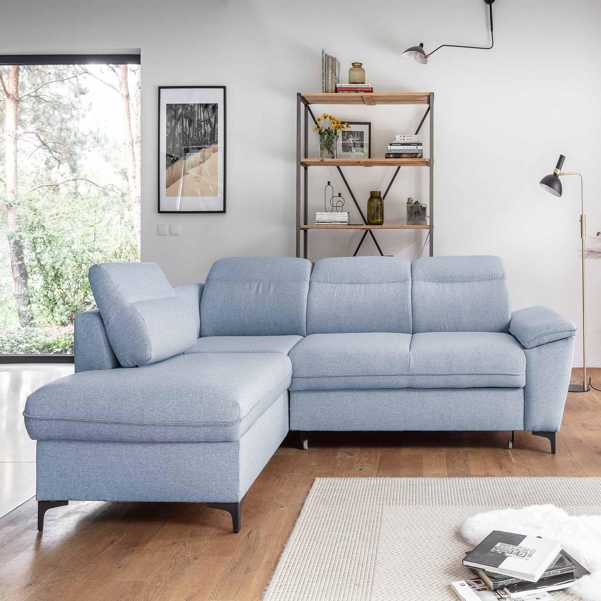Voir la diapositive 6 : BEST MOBILIER Clever - canapé d'angle gauche - 5 places - convertible avec coffre et têtières - en tissu