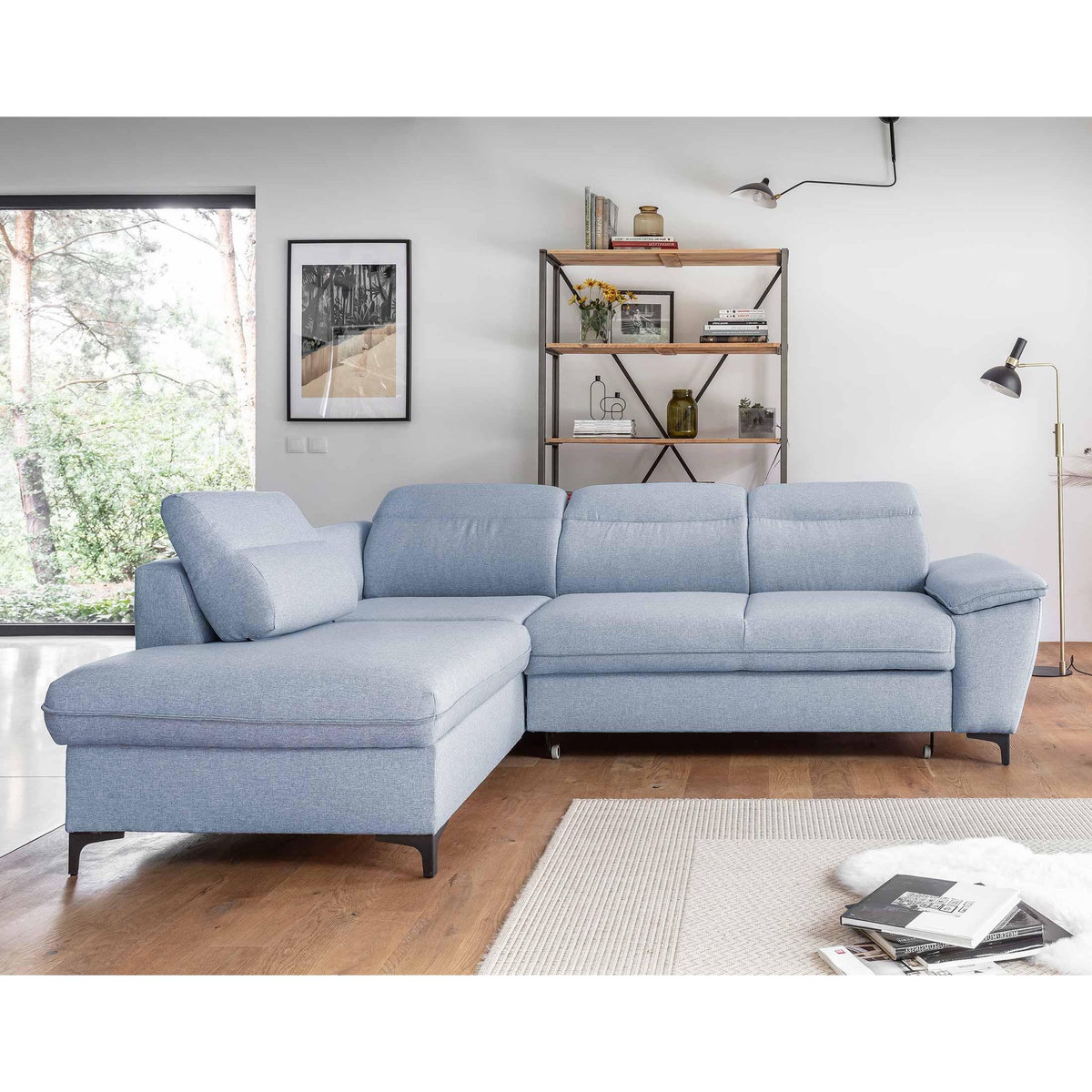 BEST MOBILIER Clever - canapé d'angle gauche - 5 places - convertible avec coffre et têtières - en tissu