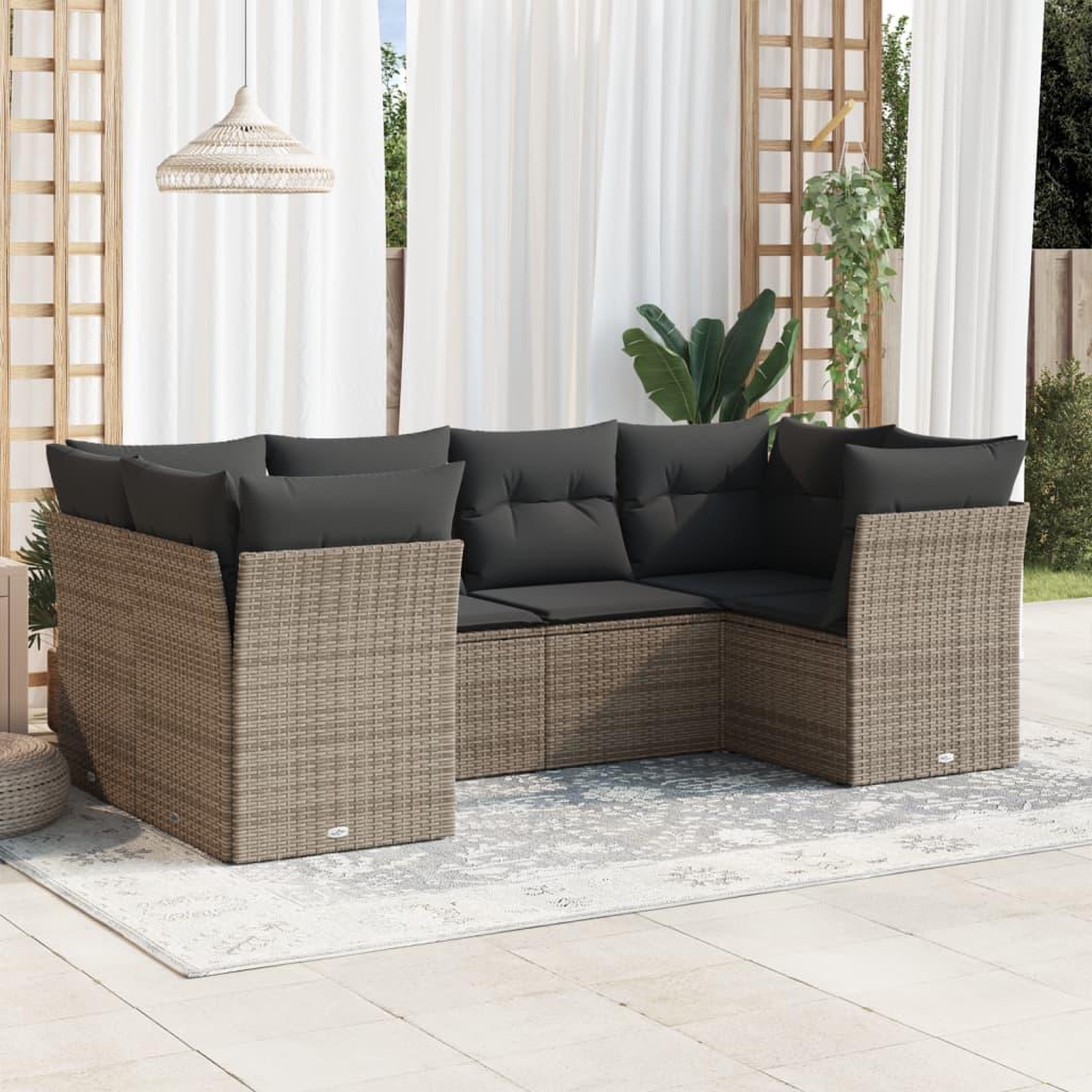 VIDAXL Salon de jardin 6 pcs avec coussins gris resine tressee