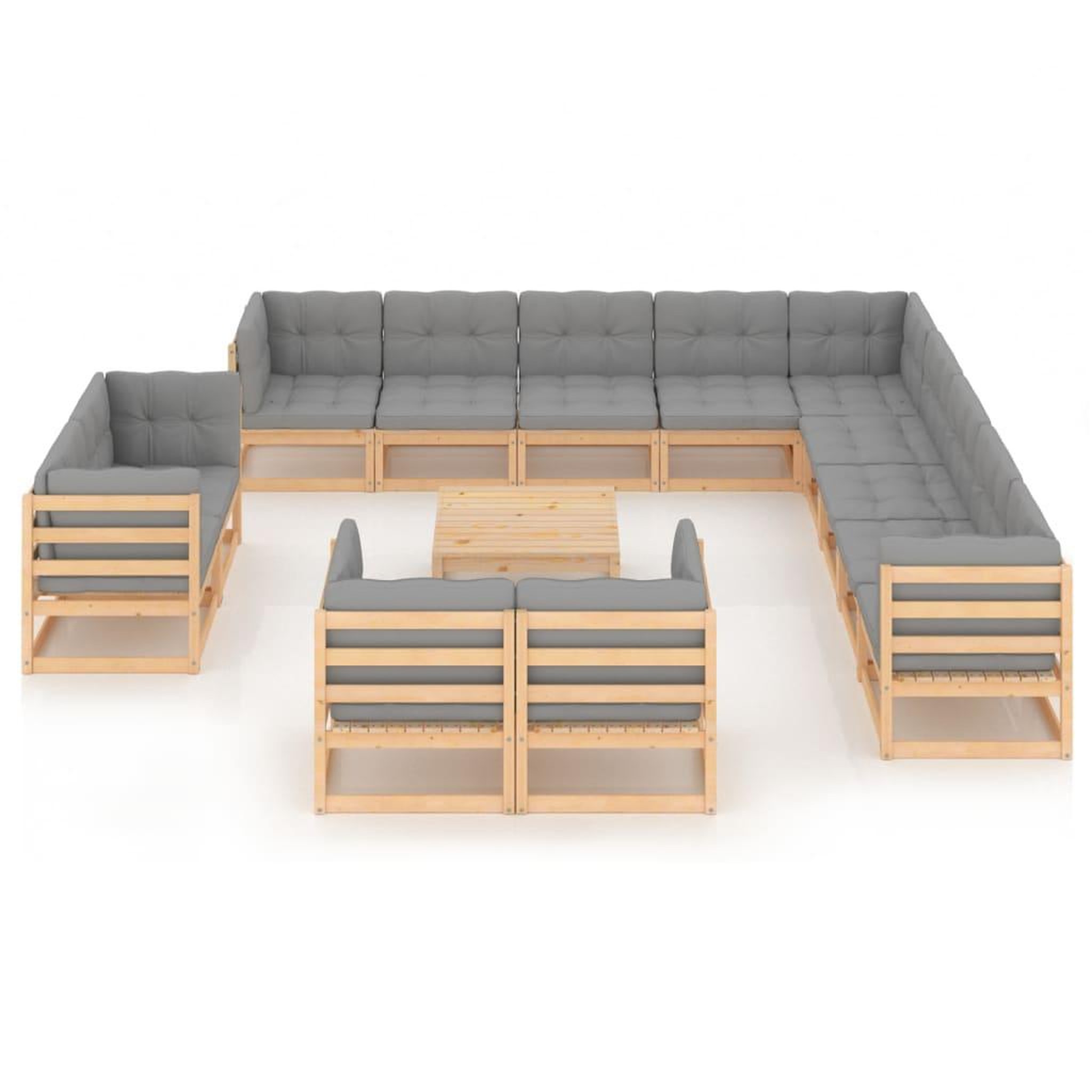 Voir la diapositive 2 : VIDAXL Salon de jardin 14 pcs avec coussins Bois de pin massif