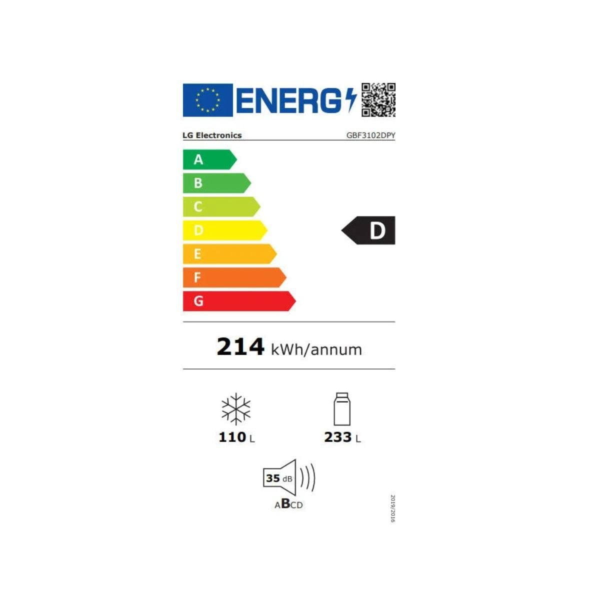 LG Réfrigérateur combiné 60cm 343l nofrost inox - GBF3102DPY