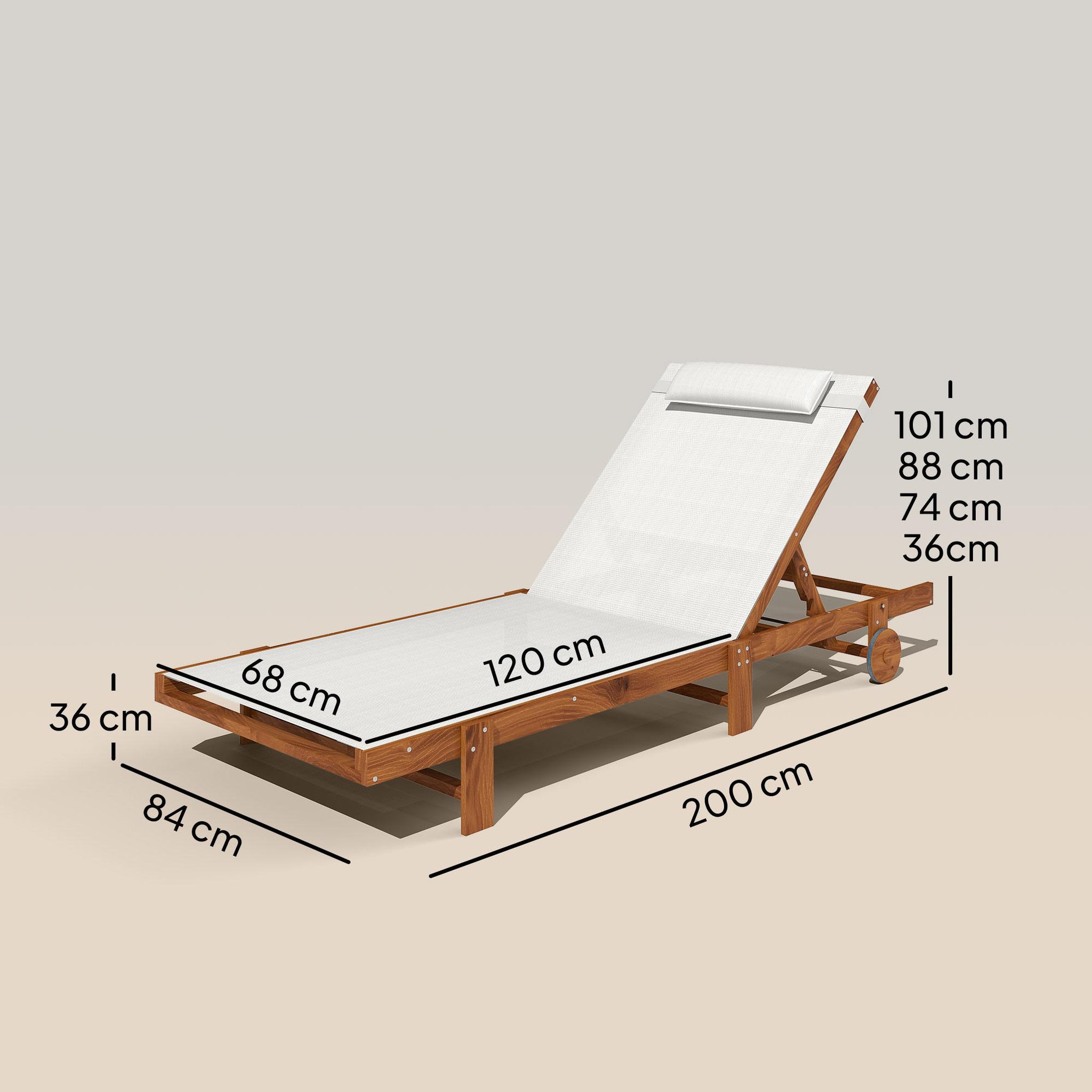 Voir la diapositive 3 : OUTSUNNY Bain de soleil style exotique bois avec 2 roues - inclinable, tétière - textilène blanc
