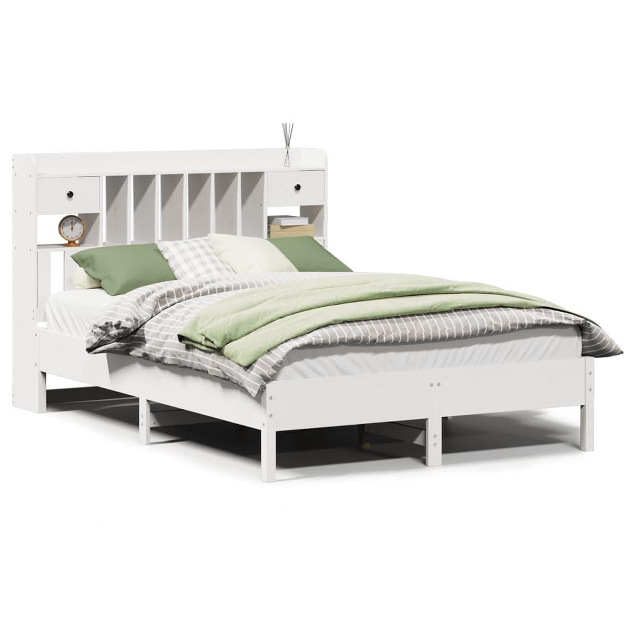 Voir la diapositive 2 : VIDAXL Lit bibliotheque sans matelas blanc 135x190 cm bois pin massif