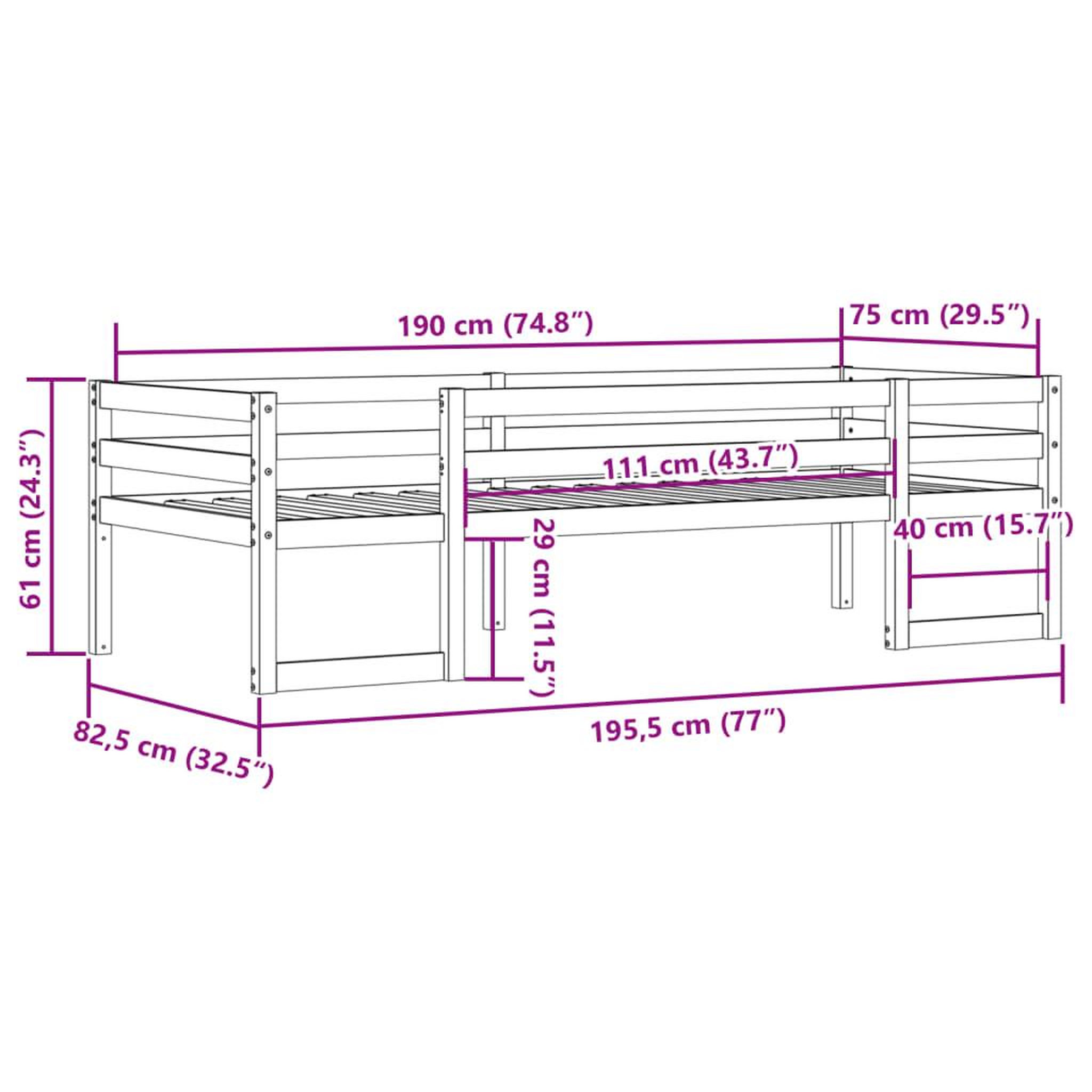 Voir la diapositive 6 : VIDAXL Cadre de lit pour enfants sans matelas 75x190 cm pin massif