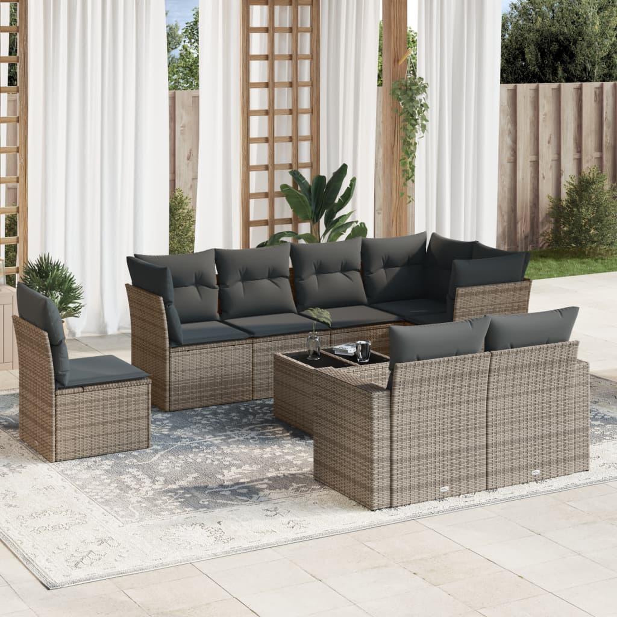 VIDAXL Salon de jardin 9 pcs avec coussins gris resine tressee