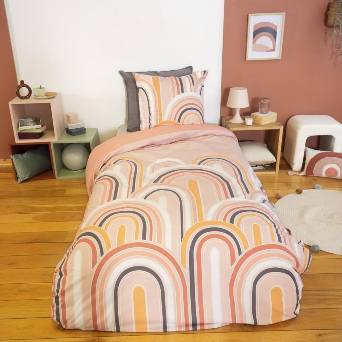 COTE DECO Housse de couette 140x200 + 1 taie LOVE 100% Coton 57 fils