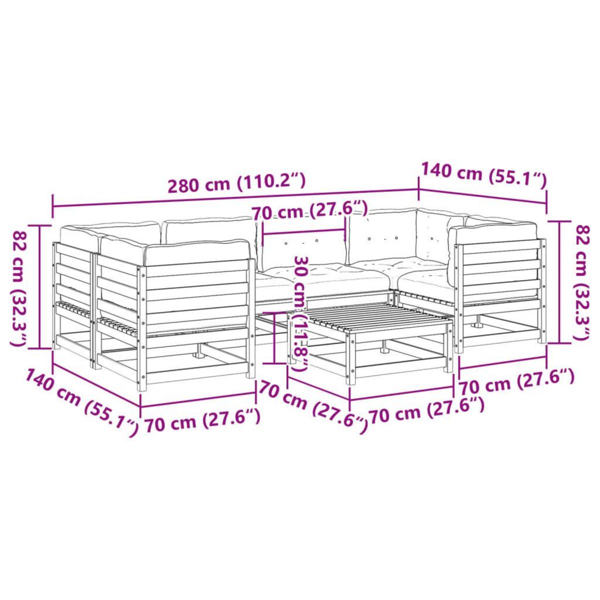 VIDAXL Salon de jardin 7 pcs avec coussins cire marron bois pin massif