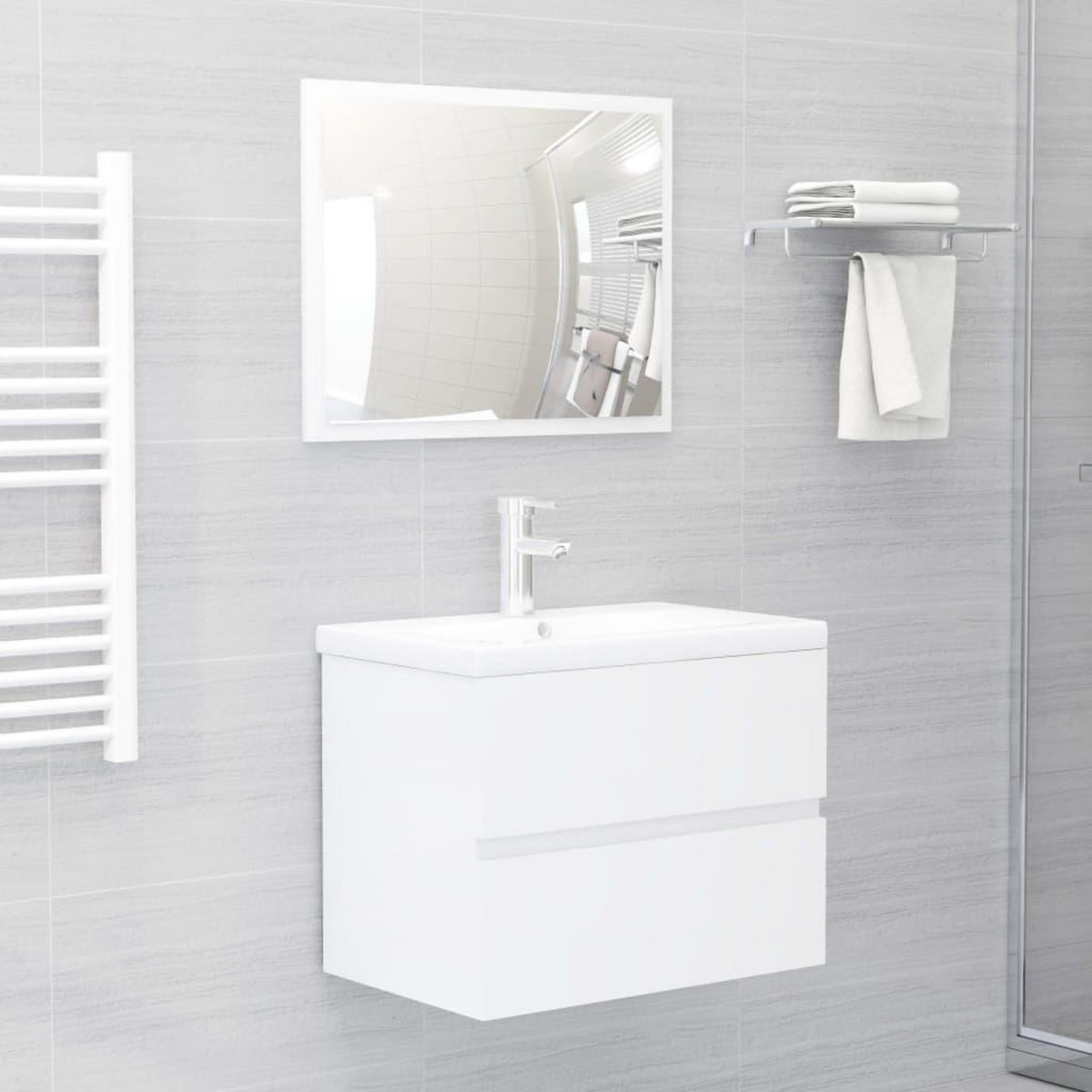 VIDAXL Armoire d'evier lavabo integre blanc brillant bois d'ingenierie