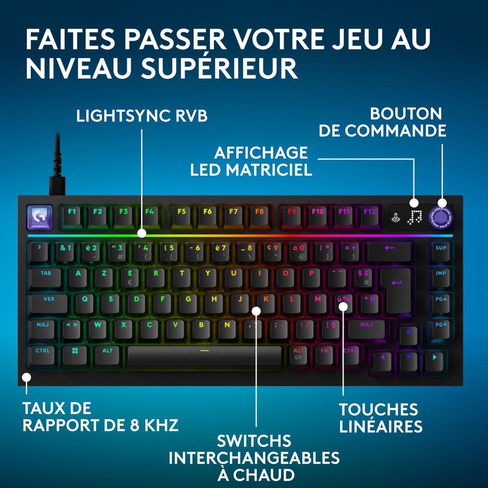 Voir la diapositive 2 : Logitech Clavier gamer sans fil G316 X 75 Noir