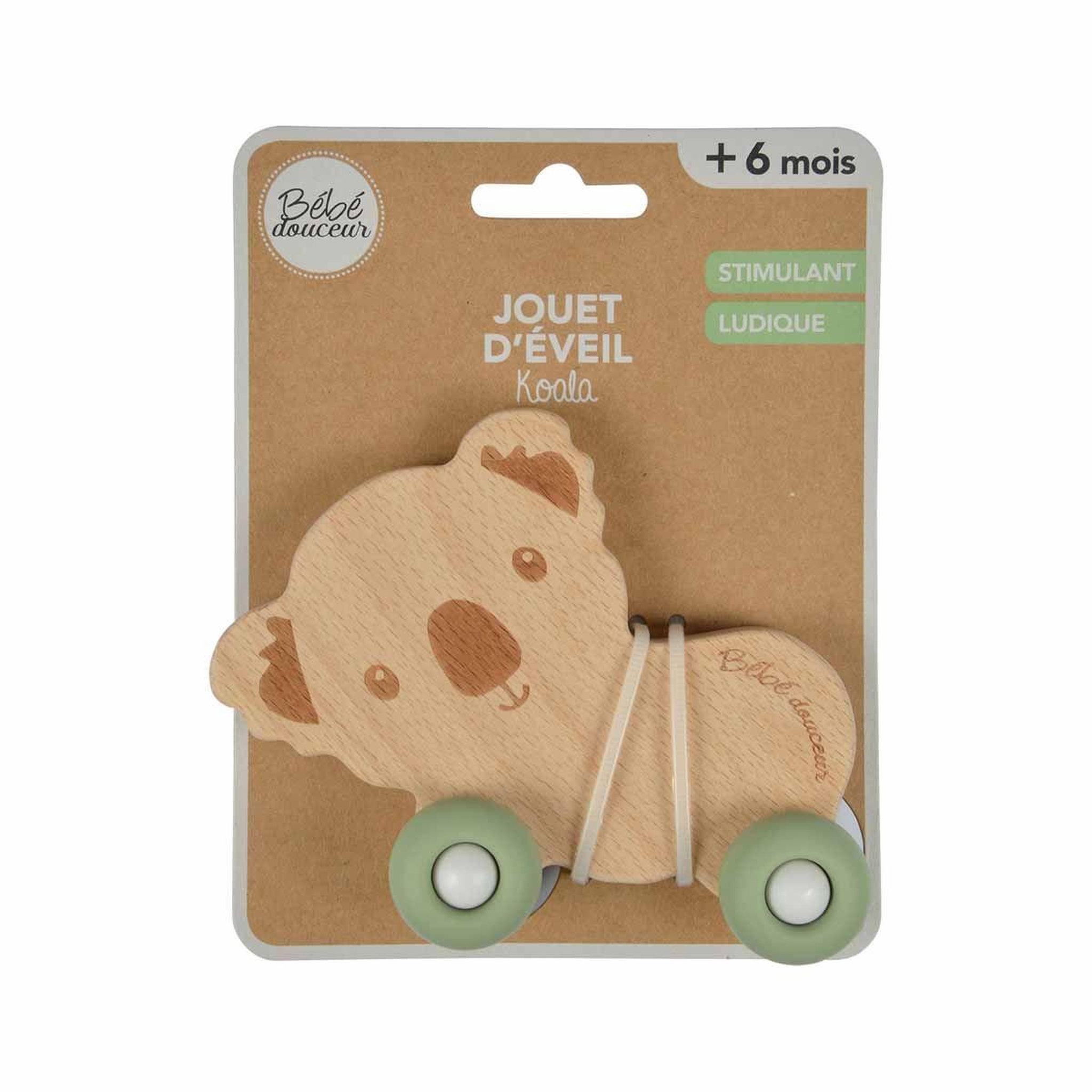 Voir la diapositive 3 : BEBE DOUCEUR Jouet d'Éveil Bébé  Koala avec Roulettes  12cm Vert