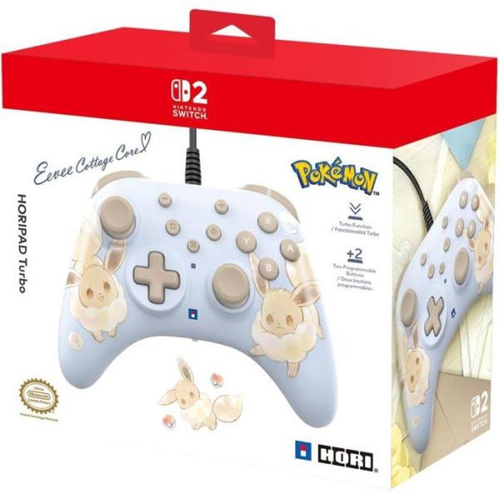 Voir la diapositive 2 : HORI Manette de jeu - nintendo switch et switch 2 - pokémon - filaire - bleu - horipad turbo - boutons arriere programmables - hori