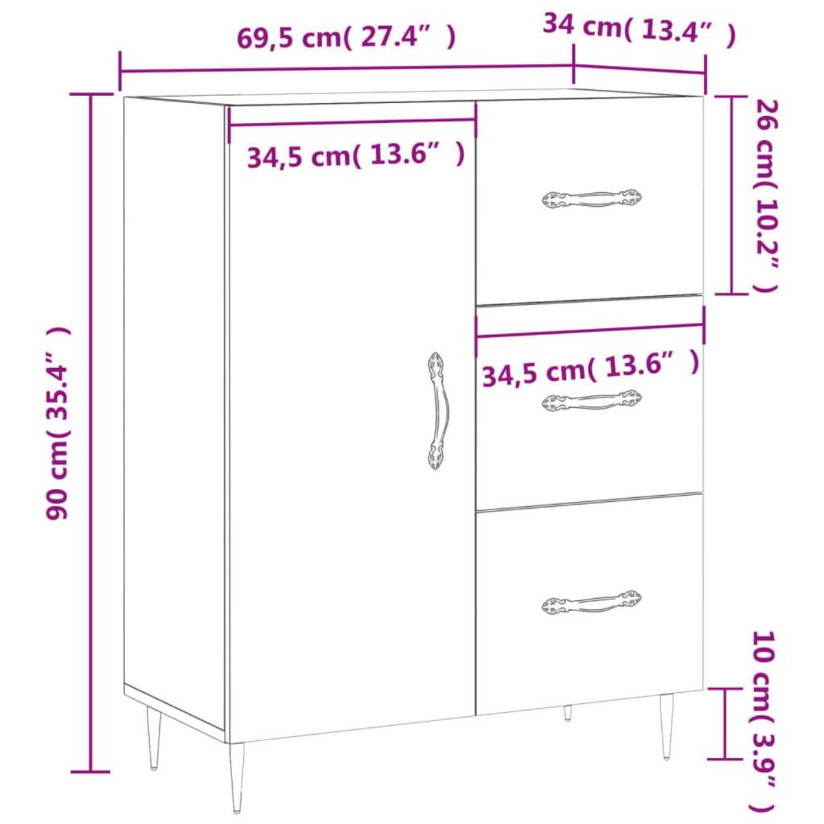 VIDAXL Buffet gris beton 69,5x34x90 cm bois d'ingenierie