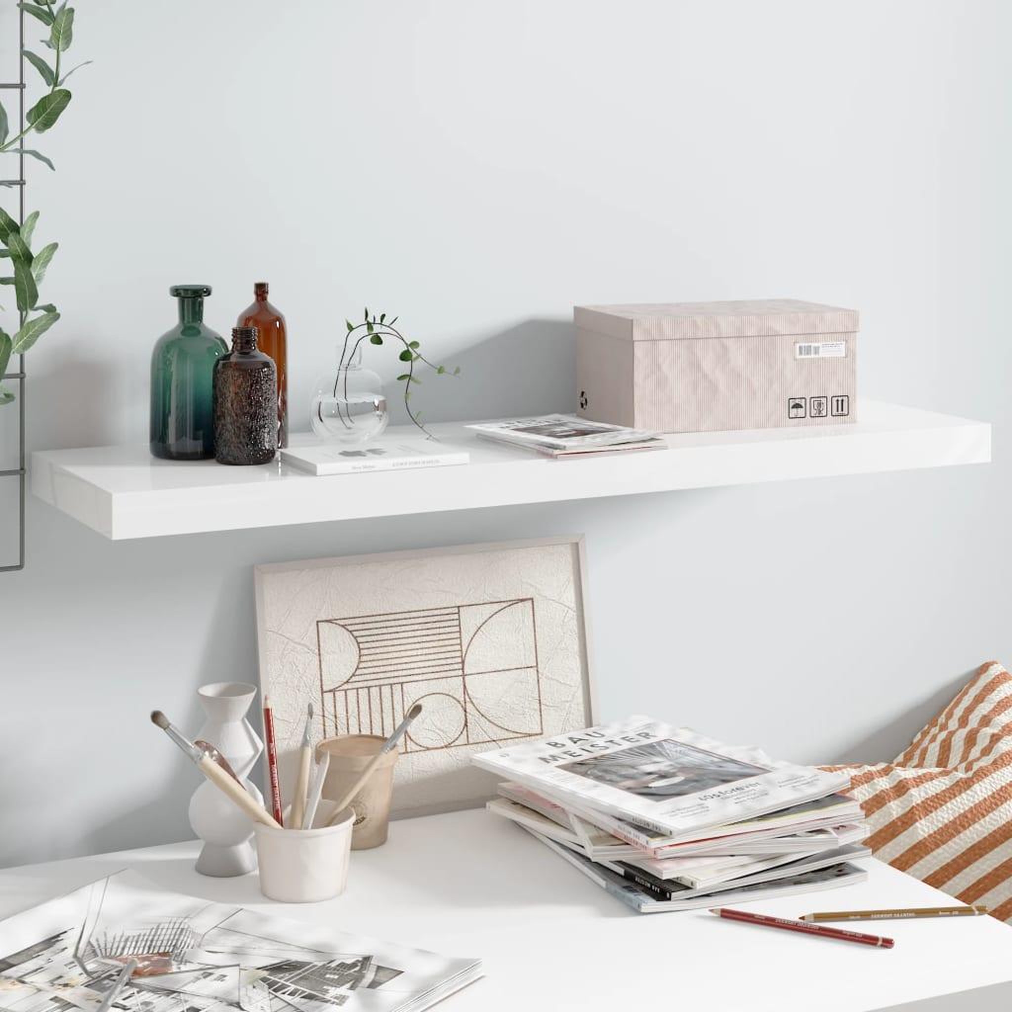 Voir la diapositive 1 : VIDAXL Etagere murale flottante Blanc brillant 90x23,5x3,8 cm MDF