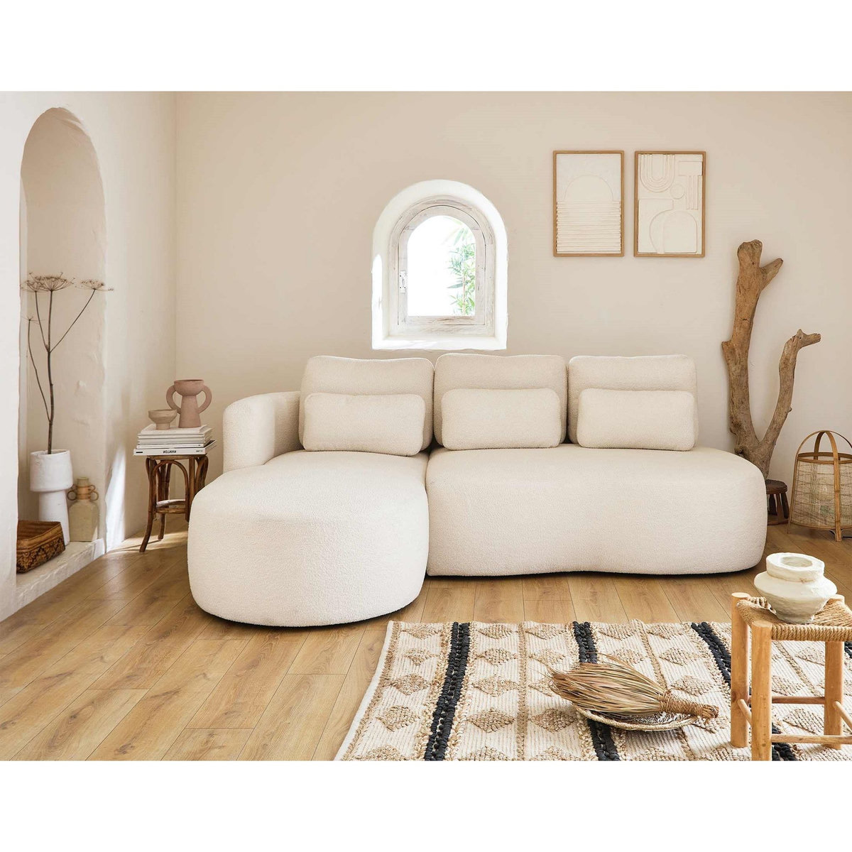 LISA DESIGN Mahina - canapé d'angle gauche - 4 places - convertible avec coffre - en tissu bouclette