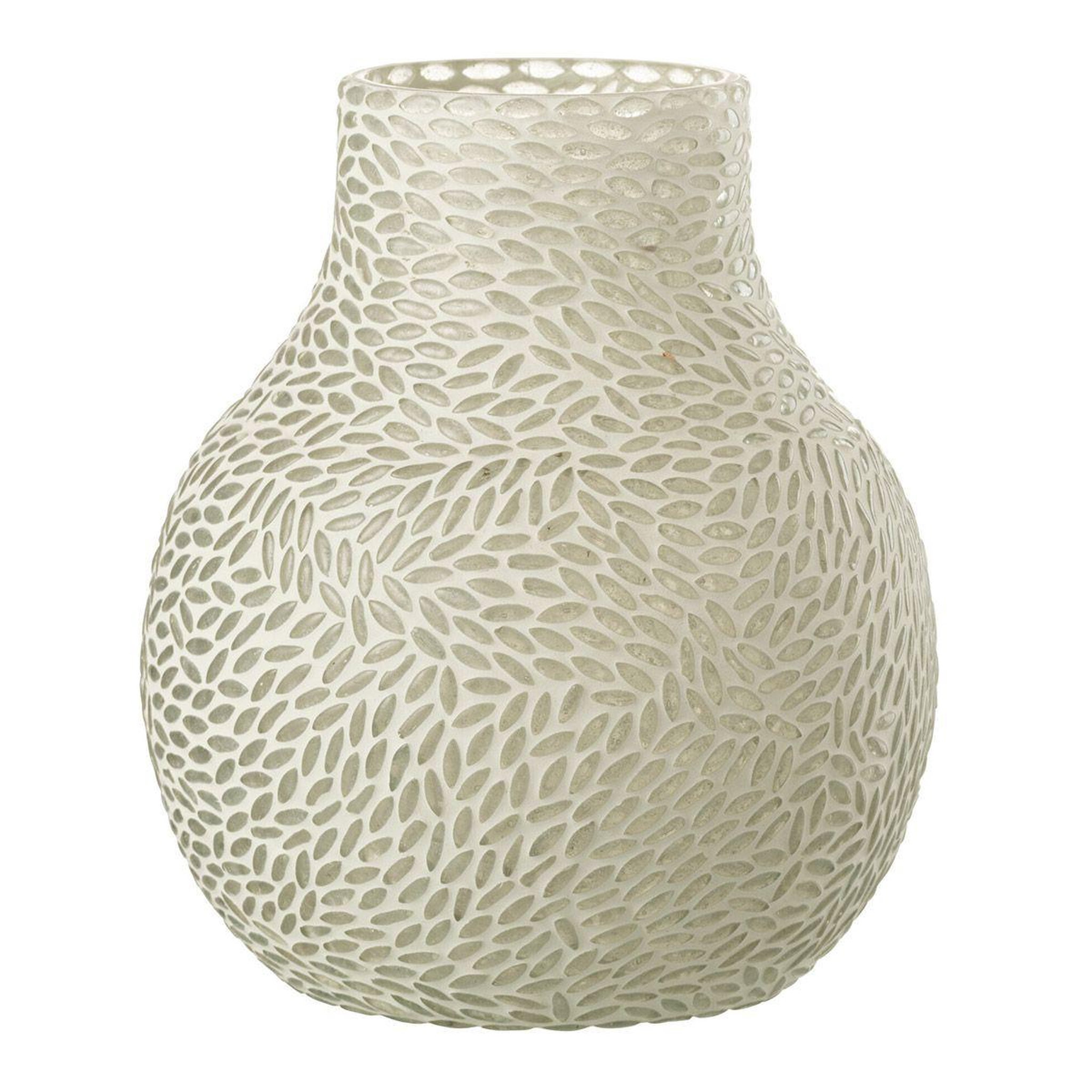 Voir la diapositive 1 : J-LINE Vase mosaïque en verre  mira  21cm blanc & gris