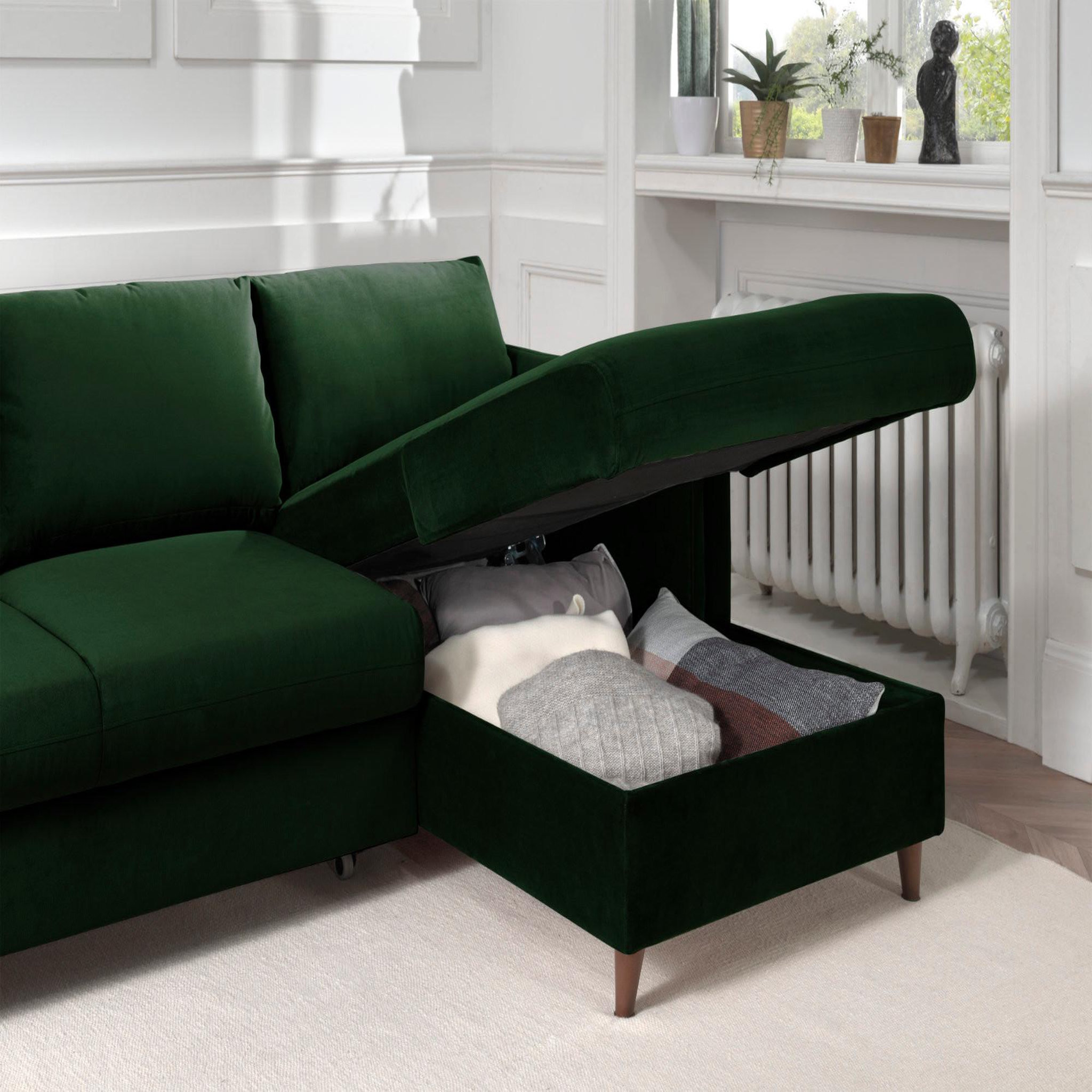 Voir la diapositive 4 : BEST MOBILIER Brooke - canapé d'angle droit - convertible avec coffre - 4 places - en velours