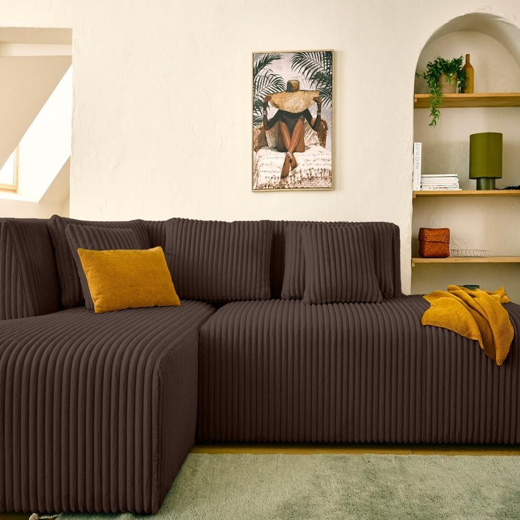 Voir la diapositive 3 : LISA DESIGN Victoire - canapé modulable d'angle gauche 4 places en velours côtelé grosses côtes