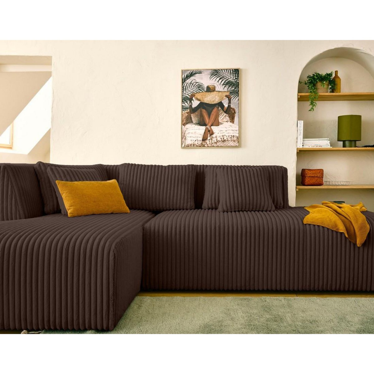 LISA DESIGN Victoire - canapé modulable d'angle gauche 4 places en velours côtelé grosses côtes