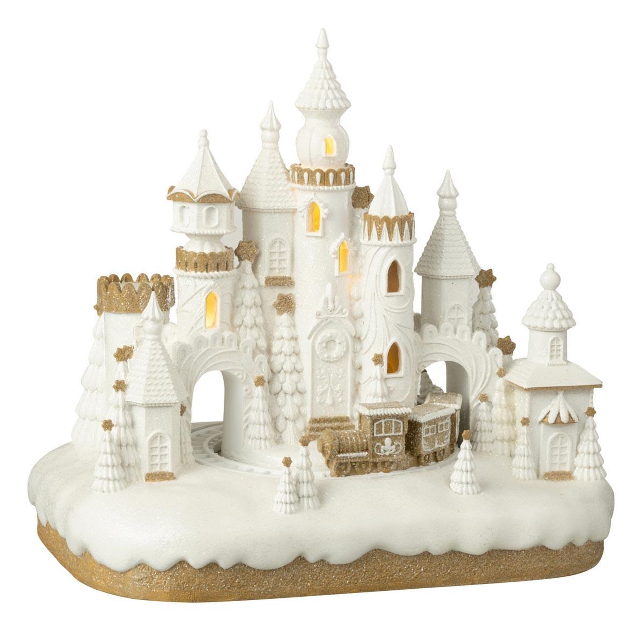 J-LINE Château pain d'épice à led  winter glow  35cm beige