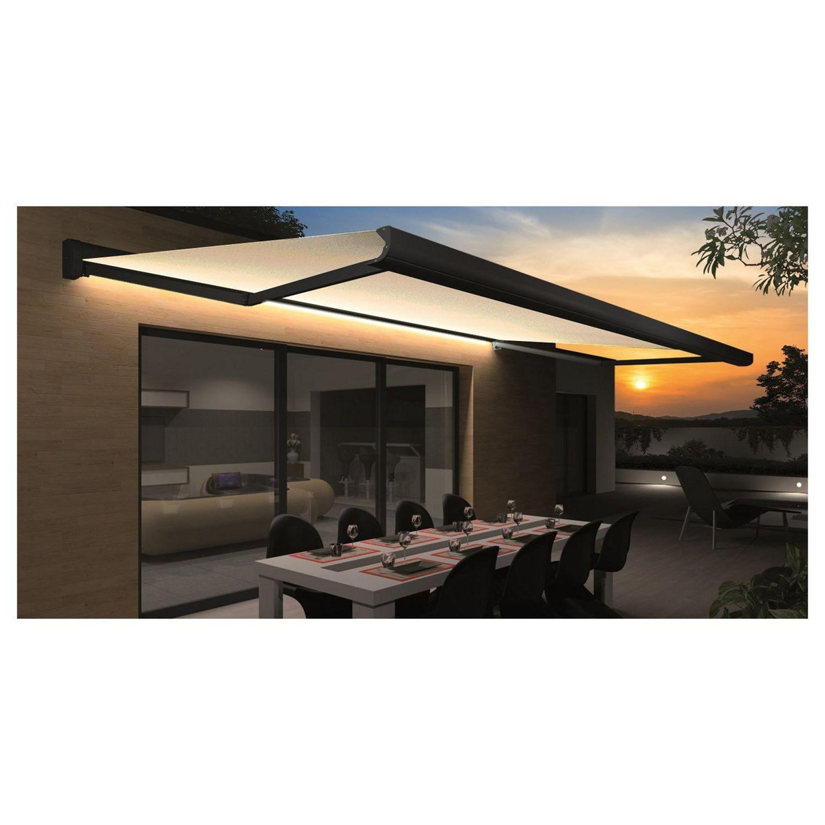 SUNSTYL Store motorisé avec Led NINA coffre intégral gris 