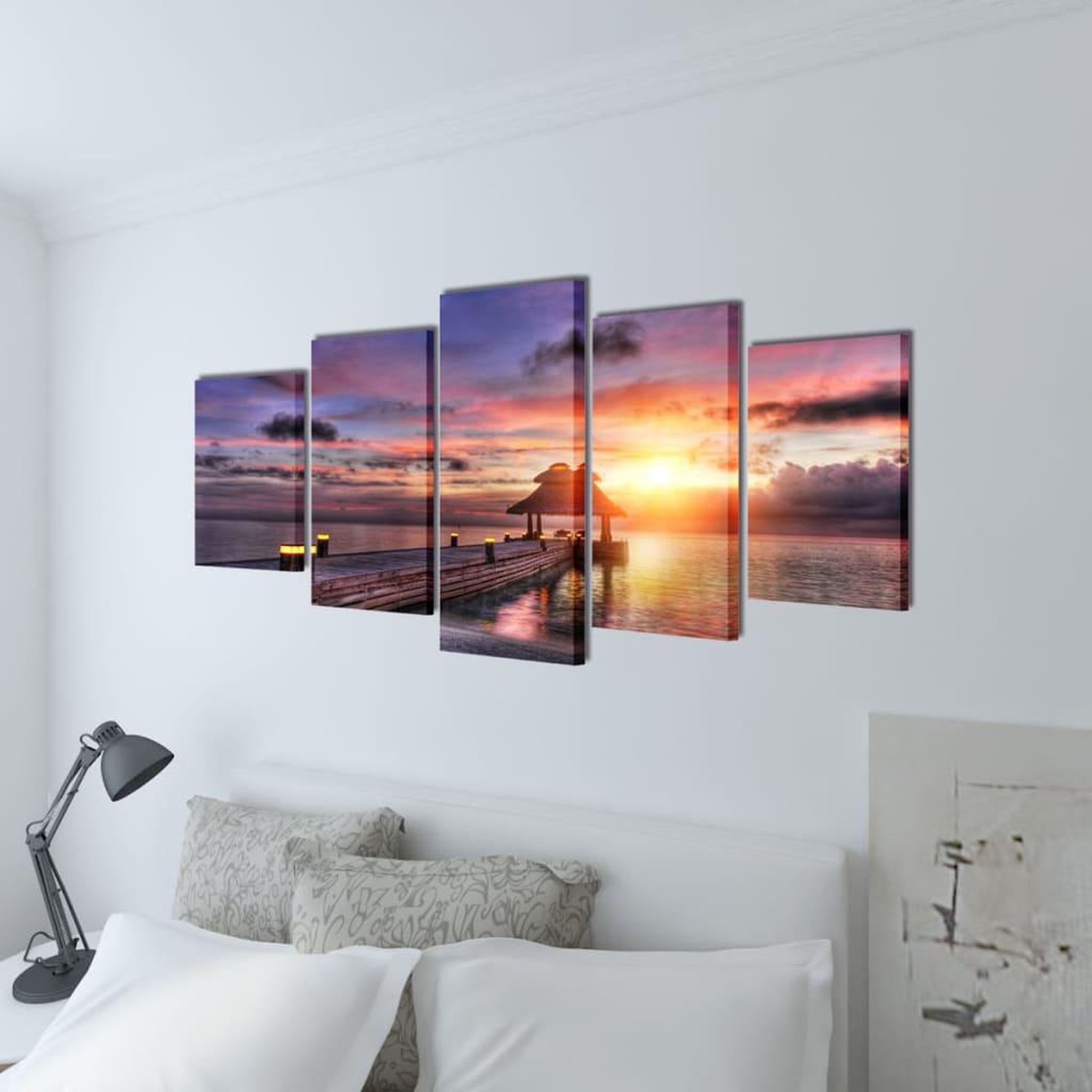 Voir la diapositive 2 : VIDAXL Set de toiles murales imprimees Plage avec pavillon 200 x 100 cm