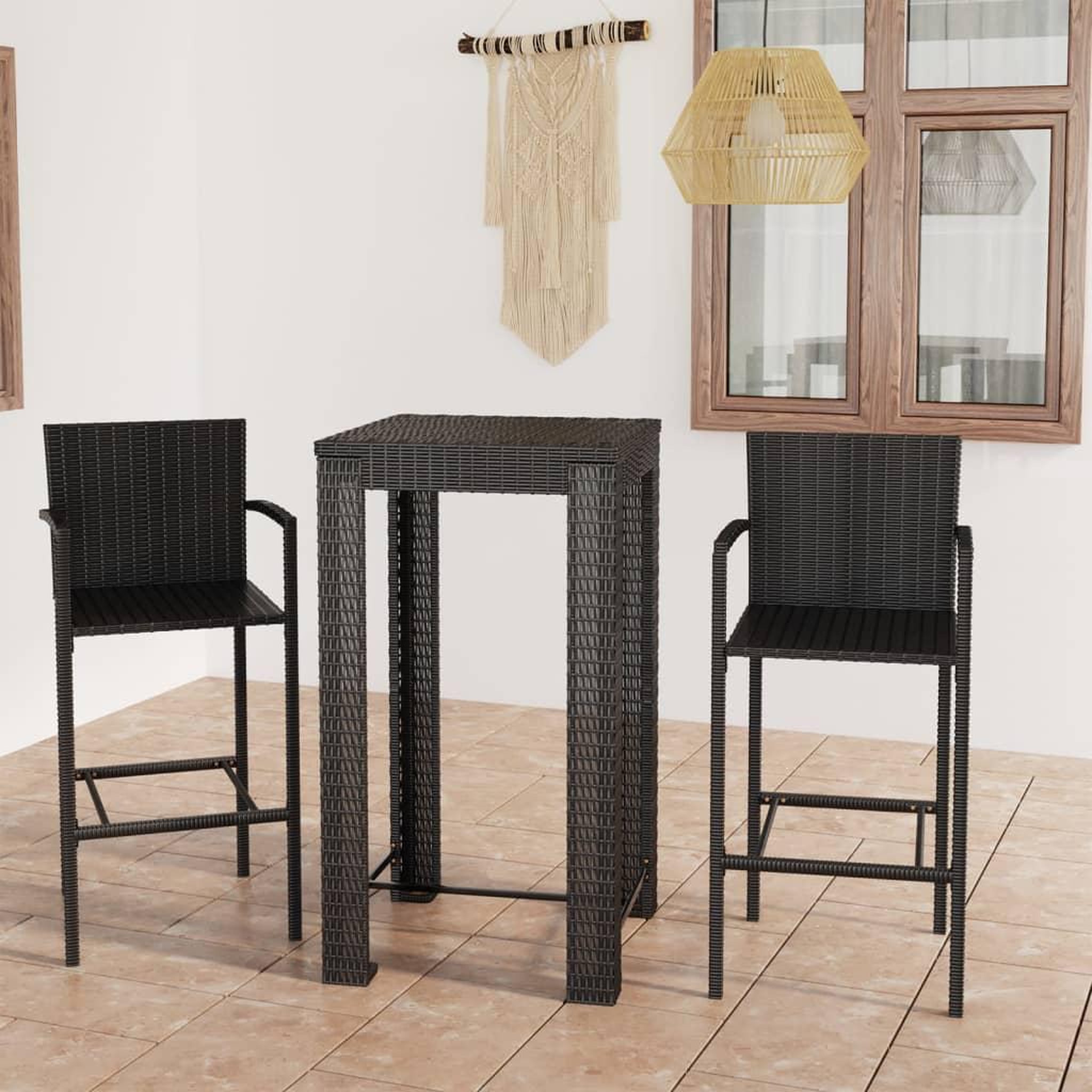 Voir la diapositive 1 : VIDAXL Ensemble de bar d'exterieur 3 pcs accoudoir Resine tressee Noir