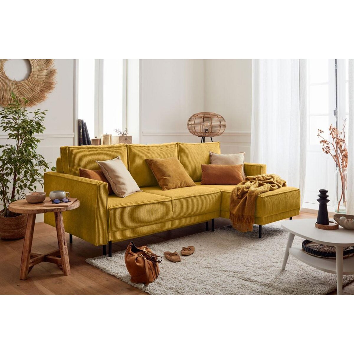 LISA DESIGN Charlie - canapé d'angle réversible - 4 places - convertible avec coffre - en velours côtelé