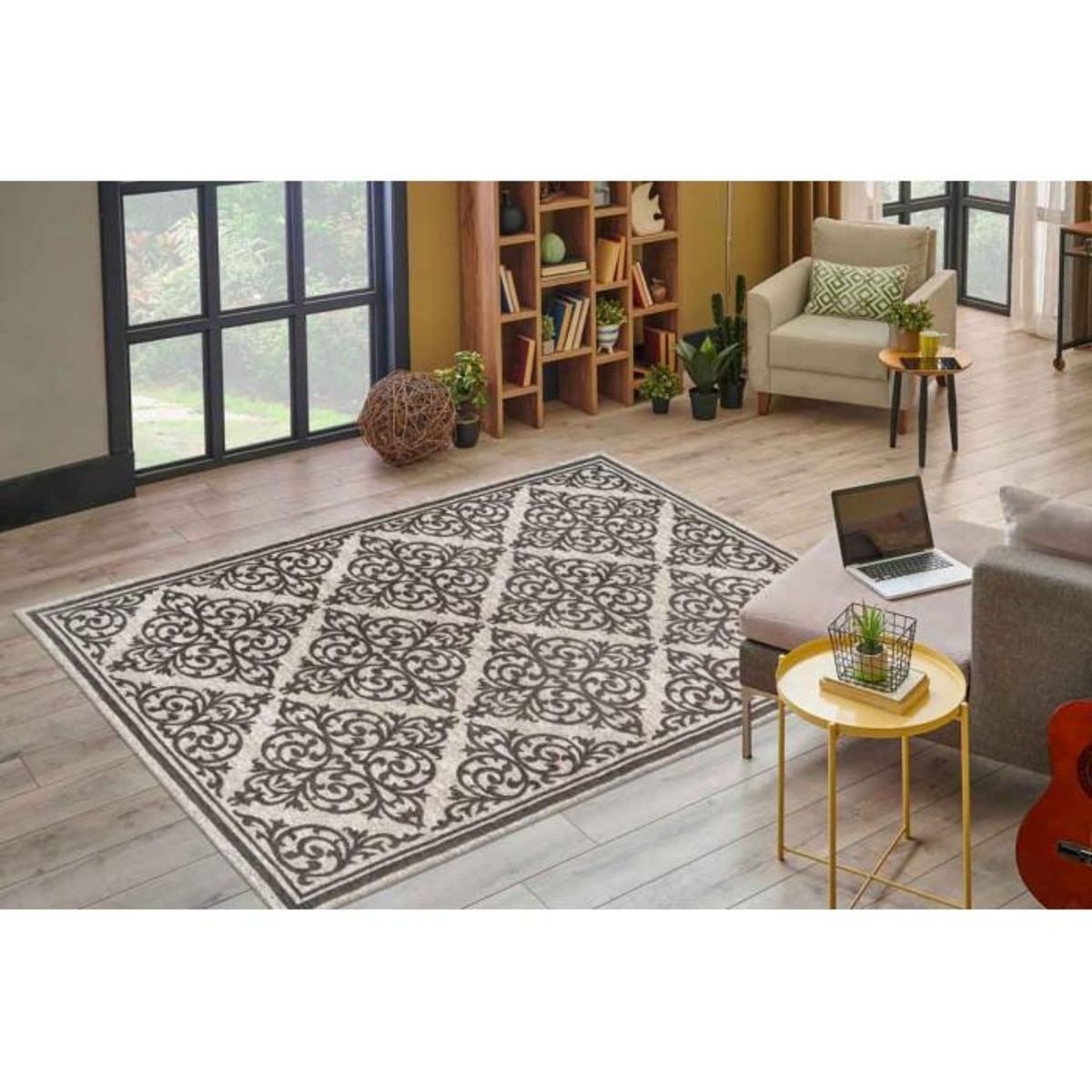 Paris Prix Tapis Tissé Oriental à Poils Courts  Davio  Gris