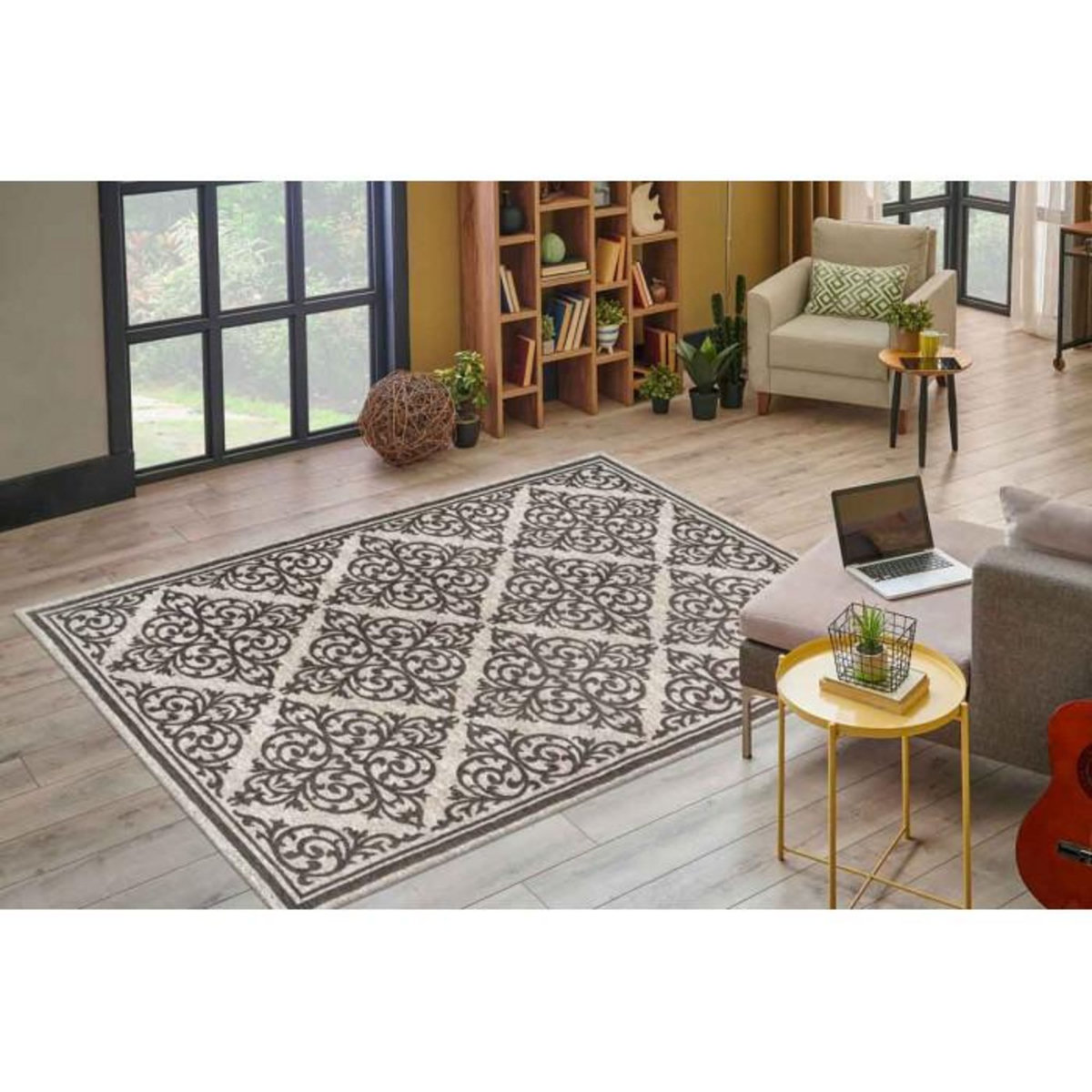 Paris Prix Tapis Tissé Oriental à Poils Courts  Davio  Gris