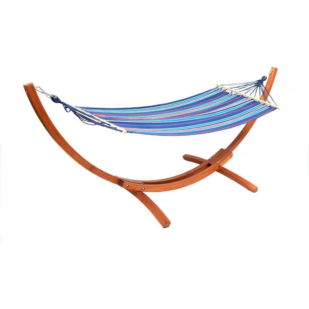 Habitat et Jardin Hamac bois avec toile en coton  Dallas  - 3 m - Bleu mélangé