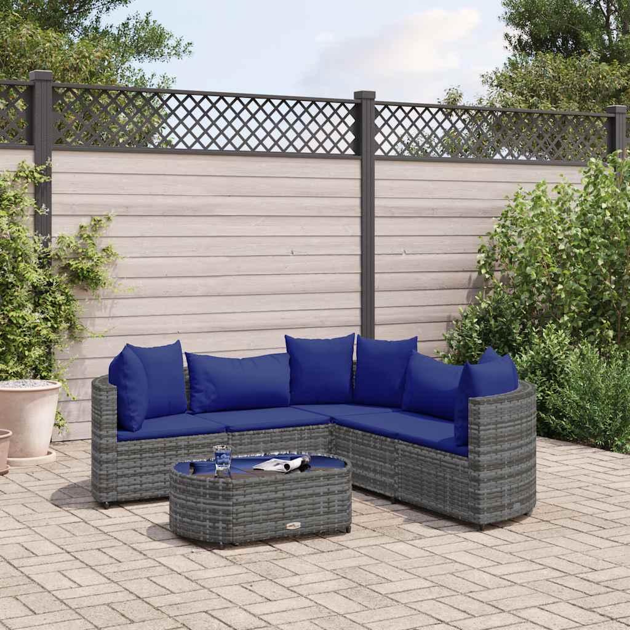 Voir la diapositive 1 : VIDAXL Salon de jardin 6 pcs avec coussins gris resine tressee