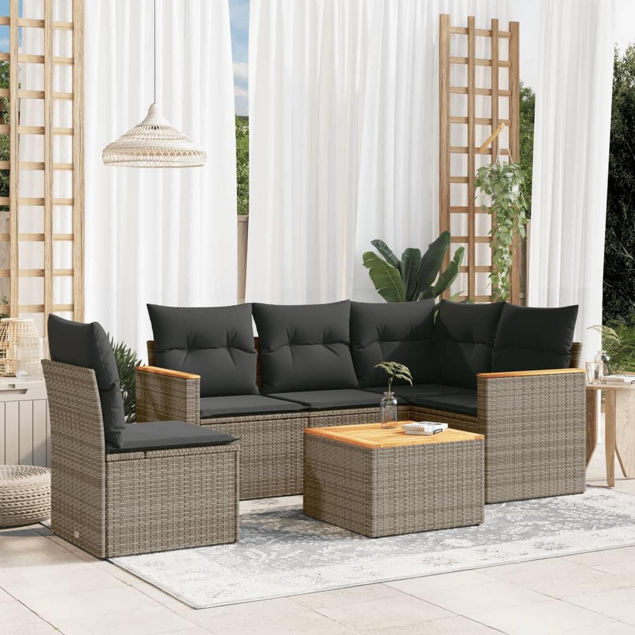 VIDAXL Salon de jardin 6 pcs avec coussins gris resine tressee