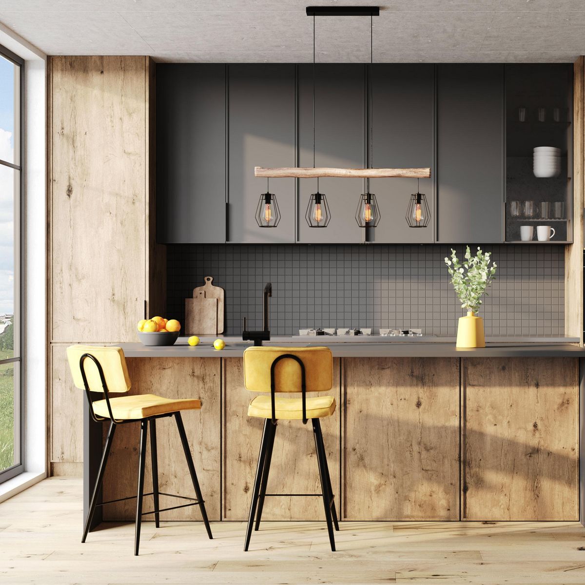 Rendez vous déco Lot de 2 chaises de bar mi-hauteur 66 cm cuir synthétique gris / noir - Texas