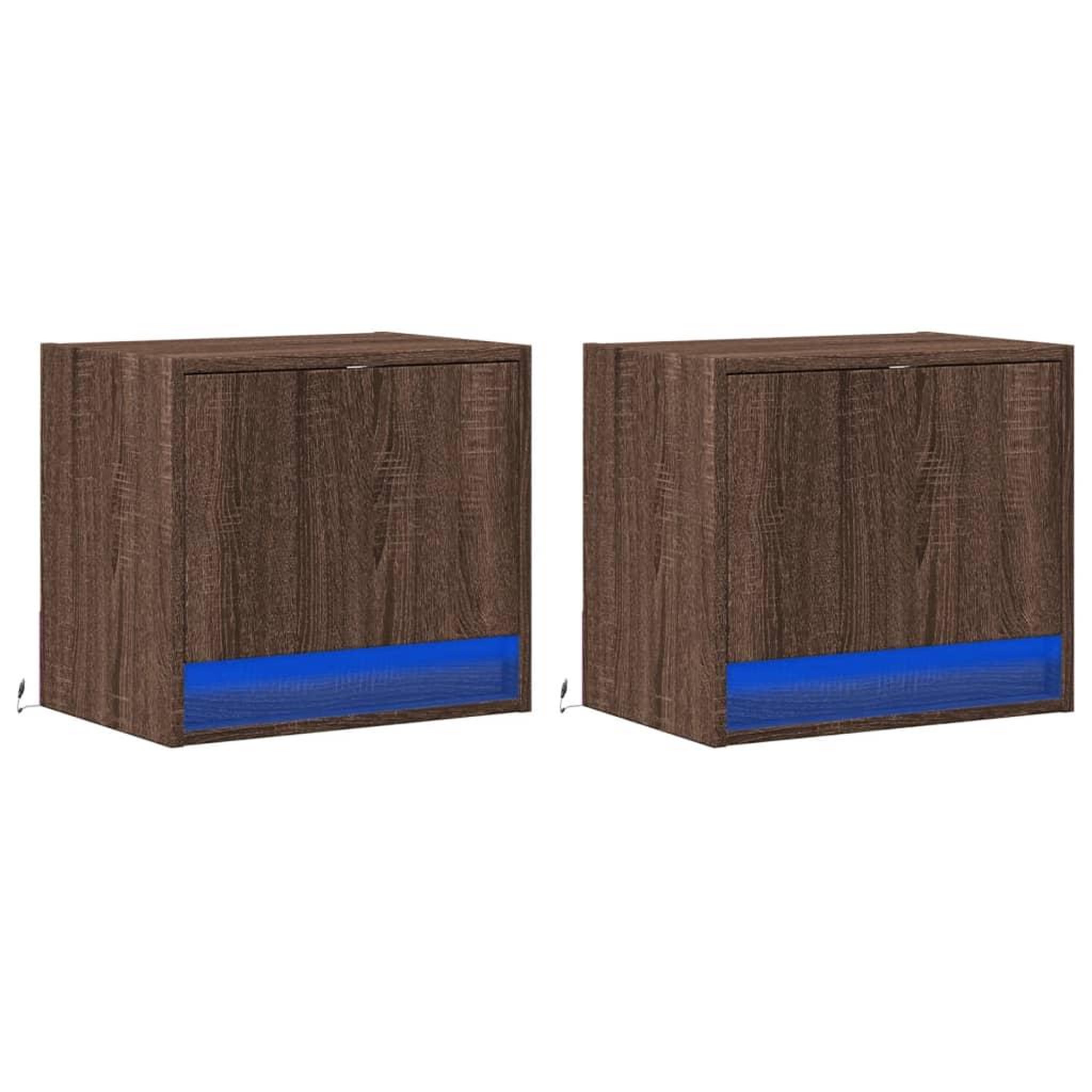 Voir la diapositive 3 : VIDAXL Tables de chevet murales avec lumieres LED 2 pcs chene marron