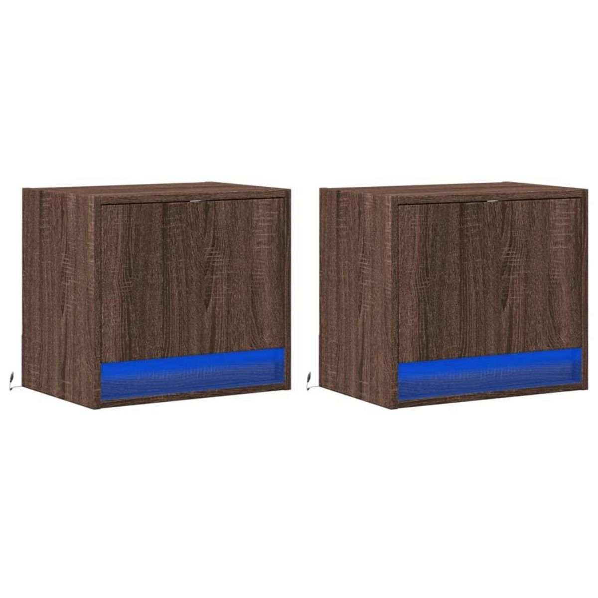 VIDAXL Tables de chevet murales avec lumieres LED 2 pcs chene marron