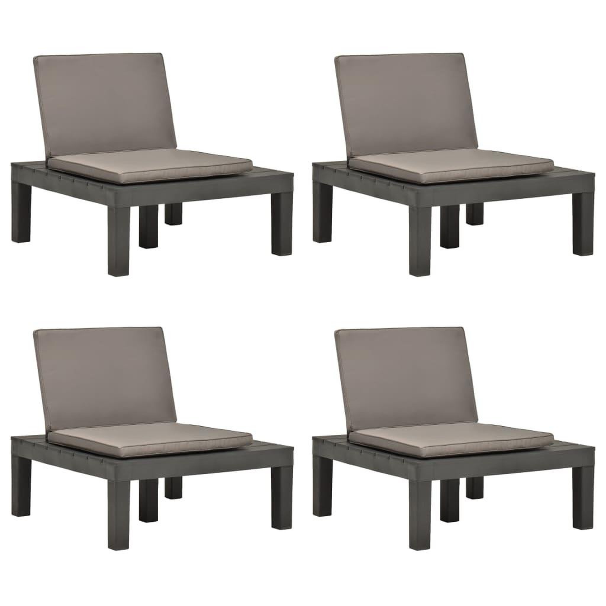 Voir la diapositive 1 : VIDAXL Chaises de salon de jardin et coussins 4pc Plastique Anthracite