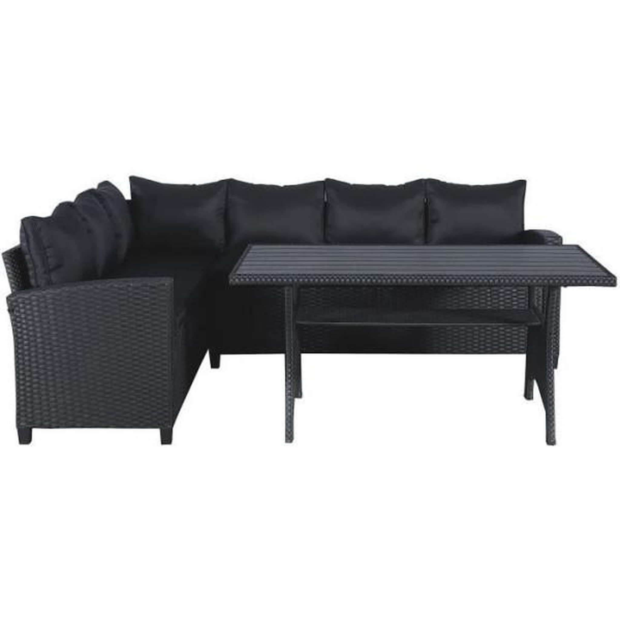 Voir la diapositive 2 : MARKET24 Salon de jardin KAPAS - 5 personnes - Acier et résine tressée - Noir
