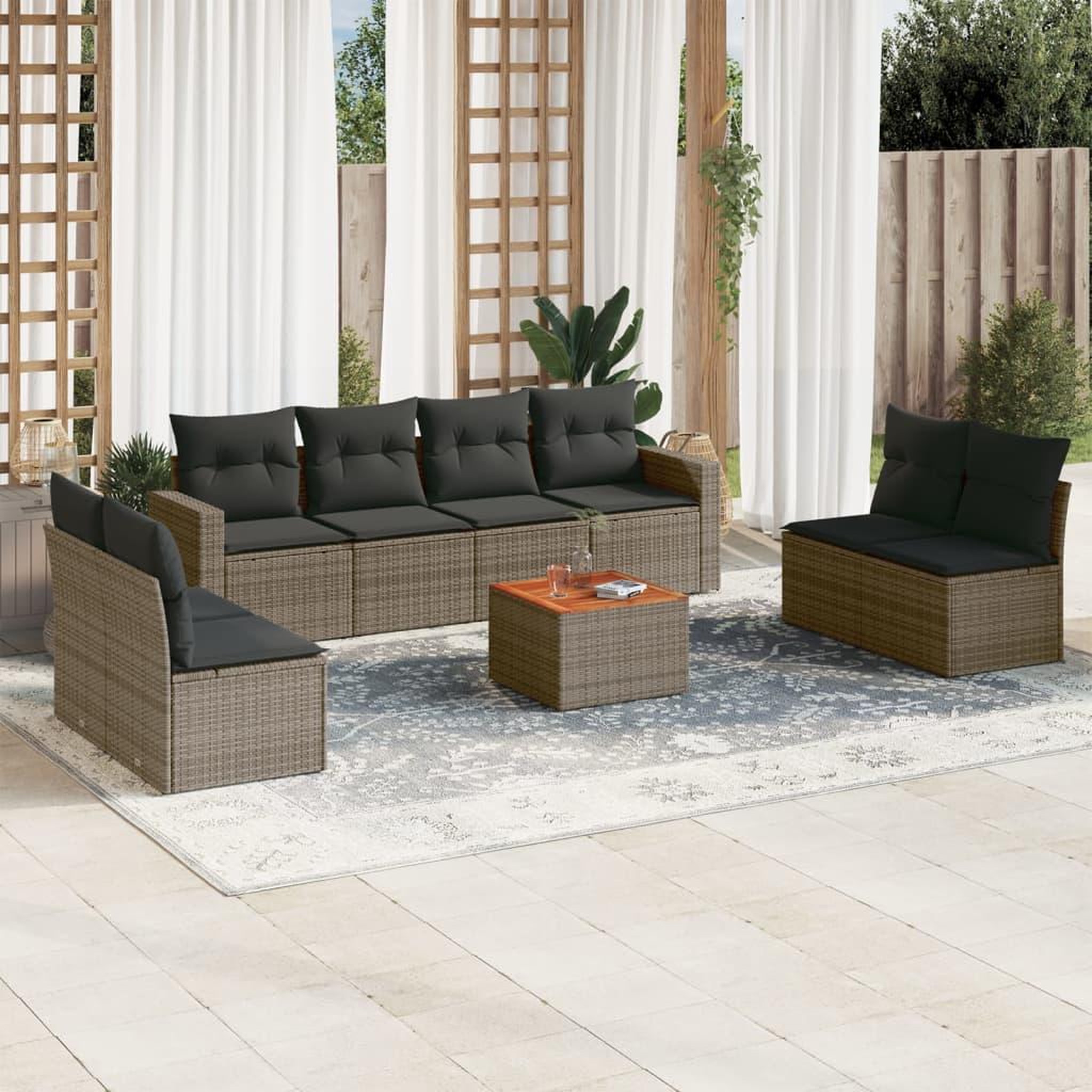 VIDAXL Salon de jardin 9 pcs avec coussins gris resine tressee