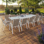 Voir la diapositive 2 : ID MARKET Salon de jardin MADRID table extensible 135-270 CM et 12 chaises empilables blanc et beige