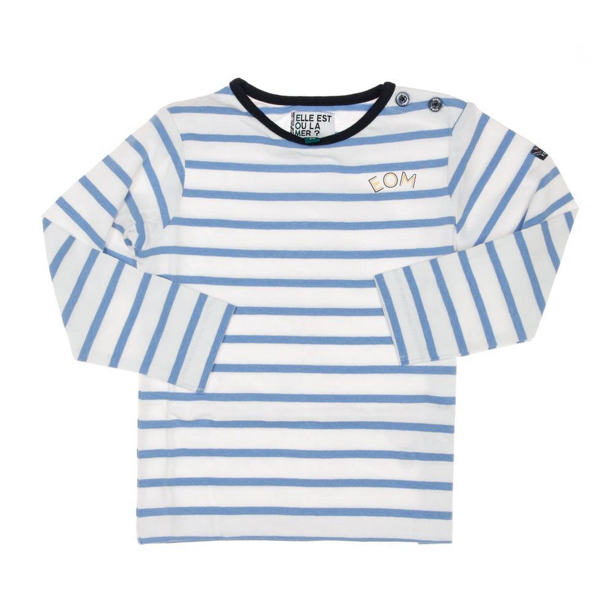 ELLE EST OU LA MER T-shirt à Rayures Beige/Bleu Garçon EOM Eloris. Coloris disponibles : Bleu