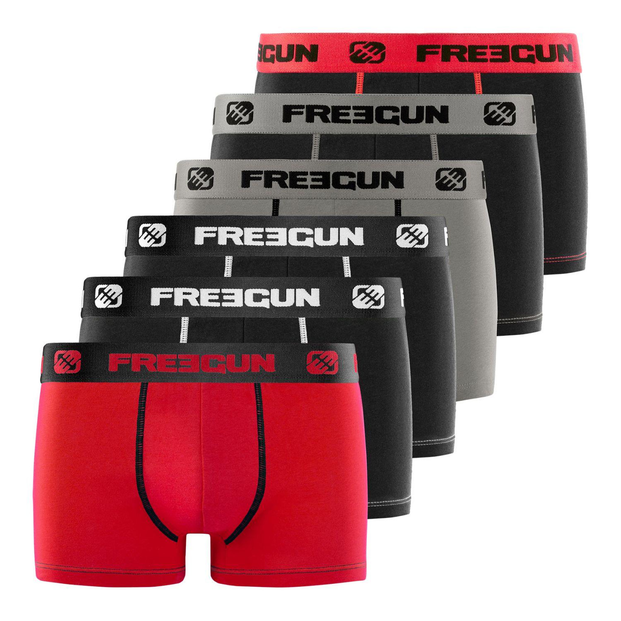 FREEGUN Lot de 6 Boxers coton homme Uni. Coloris disponibles : Noir